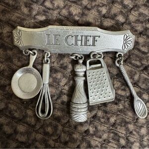 Vintage‎ Stamped JJ Jonette Le Chef Cooking Charms Pewter Pin/Brooch